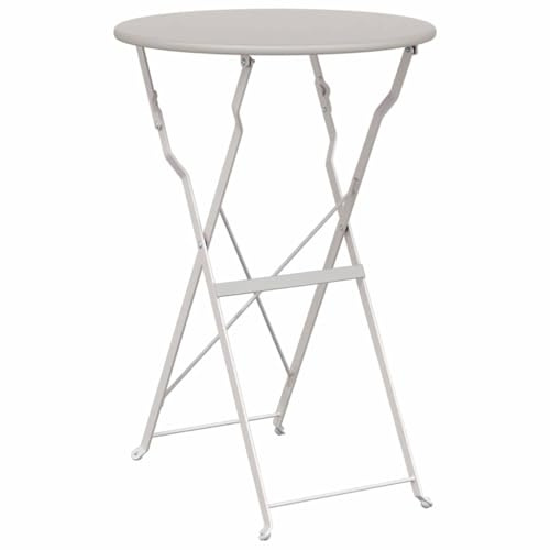 vidaXL Bistrotisch Beige Ø 50 x 71 cm Pulverbeschichteter Stahl, Runder, moderner Bistro-Tisch für Garten und Terrasse, klappbar, platzsparend, funktional im Freien