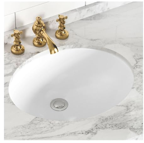 SmartSylva Lavandino da bagno ovale, 38,7 x 30,5 cm (dimensioni interne), ovale, in porcellana ceramica, sottotop con troppopieno, bianco