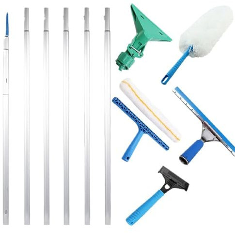 TYQMYSM 6M Extendable Window Cleaning Kit, Thickened Titanium Alloy Pole with 35cm Nano Rubber Scraper & Accessories for High-Rise Cleaning (Includes 6x1m Poles, Scraper, Sponge Head, Brushes)