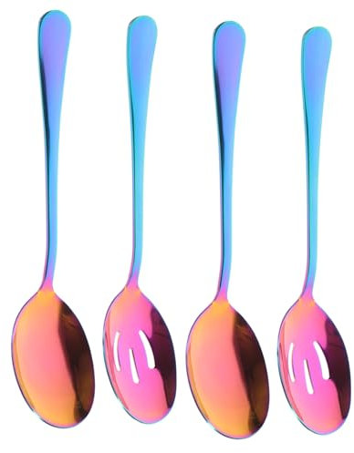 TIDTALEO 4pièces Set De Cuillères Fentes INOX pour Service Quotidien Ustensiles Ergonomiques Portables Kit Cuisine Maison Professionnelle