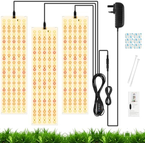 OFFCUP Grow Lights for Indoor Plants, 3pcs 5000K Full Spectrum LED Plant Light, 405 LEDs Plant Grow Light with Auto On/Off 3/9/12H Timer, 3 Modes, 10-Level Dimmable, Use for Indoor Growth