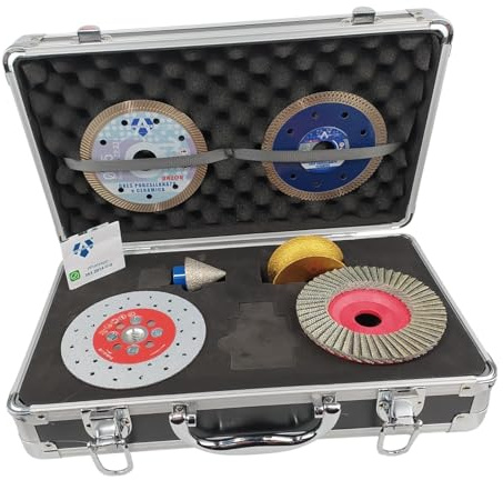 Kit diamantato professionale Avangard ACM9996 per taglio e finitura di Gres : 1 disco taglio extrafine+1Disco standard+1 Disco lamellare+1 fresa allargafori/Set rifinitura e taglio