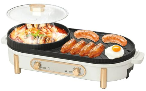 Electric Hot Pot With Grill,Chinese Pot Cooker, 220V 1700W Electric Hot Pot | 2 In 1 Electric Grill Hot Pot For Small Family Gatherings Of Three To Four People