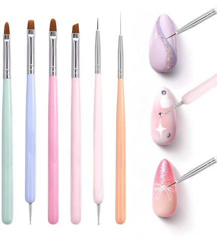 Lot De 6 Pinceau Nail Arts Ongles, Kit De Pinceau Peinture À Ongles, Set D'outils Manucure À Double Tête, Pinceaux Liner Pour French Manucure, Pour Gel Construction UV, Dessin, DIYs