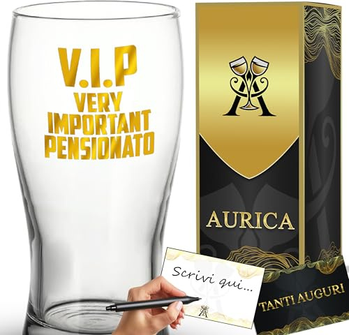 Aurìca Bicchiere Da Birra Personalizzato VIP VERY IMPORTANT PENSIONATO – Boccale Per Brindare Con Stile Alla Libertà! Regalo Simpatico E Originale Per Pensionati Con Confezione Regalo Inclusa