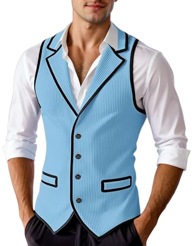 Generisch Gilet 2026 avec empiècements contrastés formels et décontractés avec boutonnière pour mariage d'affaires, bleu clair, L