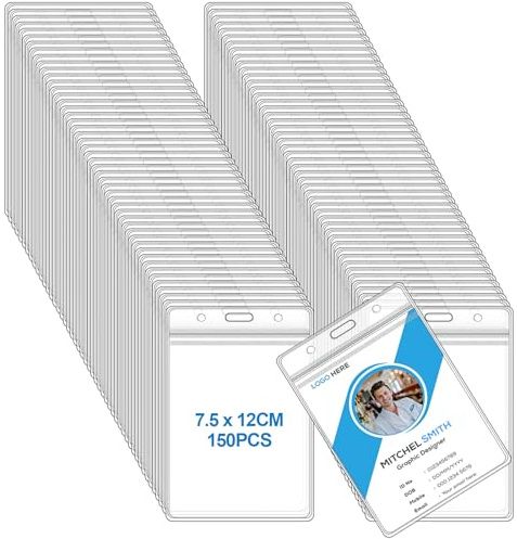 150 Stück Ausweishalter, 7,5x12cm Wasserdicht Ausweishülle, Transparenter PVC Kartenhülle Vertikal Ausweishalter, Kartenhalter Schutzhülle ID Card Holder für Mitarbeiter Studenten Ausstellungen