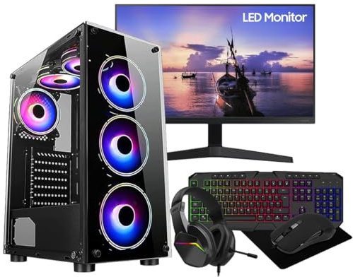 ASC Intel Core i7 Gaming PC Bundle, GTX 750 4GB, 16GB RAM, 256GB SSD + 500GB HDD, 500W 80+ PSU, Black 6 Fan RGB Case, WiFi, Windows 11, 22 Monitor – High Performance Gaming Setup