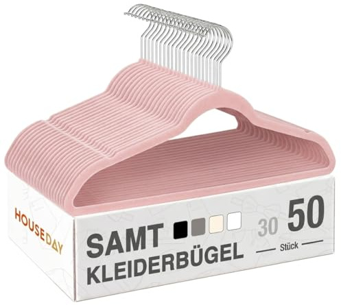 HOUSE DAY klädhängare i sammet set om 50, klädhängare platsbesparande, galge halkfri och sammetshängare smal med 360° vridbar krok, för skjortor, kostymer, rockar, tröjor, byxor, rosa