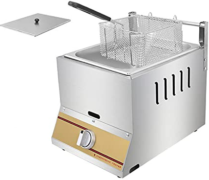 Friggitrice a gas da 12 l, grande capacità, in acciaio inox, per uso domestico e commerciale, potenza di fuoco regolabile, con cestini e coperchi, per patatine, ciambelle (friggitrice orizzontale+