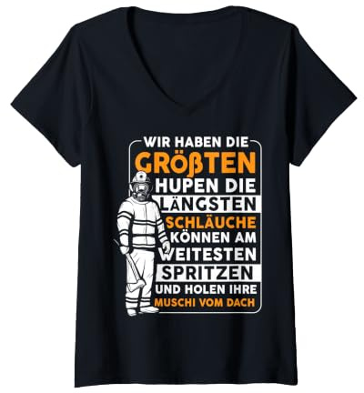 Damen Feuerwehr Hupen Schlauch Atemschutz Humor T-Shirt mit V-Ausschnitt