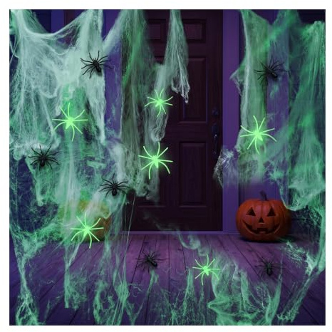 Halloween Decorations Including 60g Spider Web And 20 Pcs Plastic Spiders,20 Pcs Glow-In-The-Dark Spider, Cobwebs Halloween Decoration, Fake Webbing Indoor Outdoor, Spiderweb Hallowee Dects Outside Uk