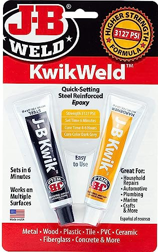 J-B Weld 8276 Kwikweld Twin Tube Quick Setting Steel Reinforced 2 Part Epoxy adhesive for Repair, Dark Grey, Two 1 oz tubes