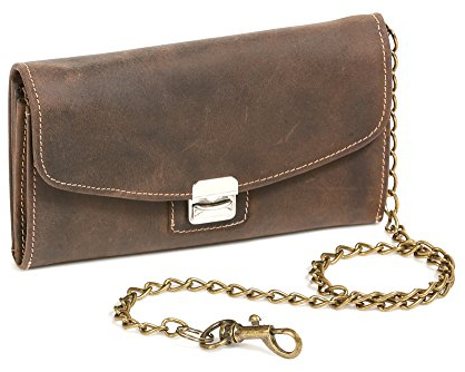 LEAS Kellner- & Taxifahrerbörse mit Messing-Kette Vintage Echt-Leder, Dunkelbraun Vintage-Collection
