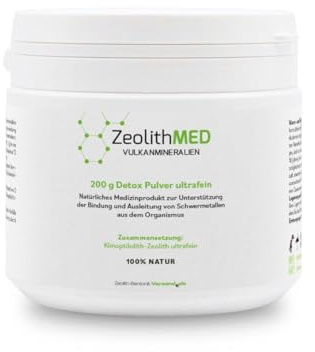 Zeolith MED Premium 200g Detox-Pulver, Medizinprodukt, ultrafeines 9µm hochreiner Zeolith-Klinoptilolith mit exponentiell mehr Oberfläche und Wirkung pro Gramm, Entgiftungskur, Apothekenqualität
