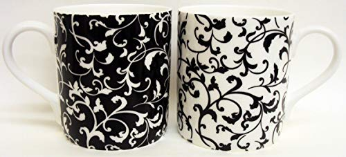 fromeuropewithlove Venetian Mugs Set of 2 Fine Bone China Balmoral Venetian Black and White Mugs Hand Decorated in the UK Free UK Delivery