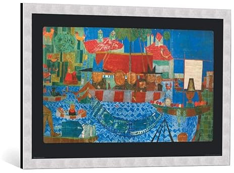 kunst für alle Bild mit Bilder-Rahmen: Friedensreich Hundertwasser Der wunderbare Fischfang - dekorativer Kunstdruck, hochwertig gerahmt, 90x56 cm, Silber gebürstet