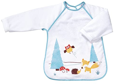 Bornino Ärmellätzchen mit Nässeschutz Waldtiere - mit langen Ärmeln - bunter Aufdruck - ab 9 Monaten - Klettverschluss - wasserabweisende Folie an der Rückseite