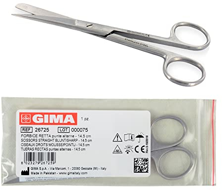 GIMA Forbici Chirurgiche Rette, Punte Alterne, Smussa/Acuta, Misura 14.5 cm, in Grigio (Acciaio) Inox