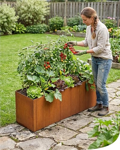 bellissa - Hochbeet Metall PANNELLO – großer modularer Cortenstahl Pflanzkübel (116 x 44 x 50 cm) – wetterfest & erweiterbar mit natürlicher Rostpatina – für Kräuter und Gemüse in Garten & Terrasse