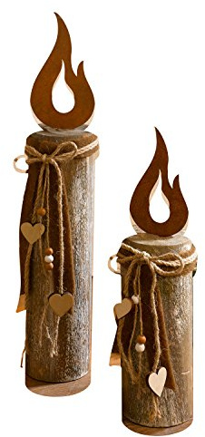 Säule Flammendes Herz, im 2er Set Kerzen Deko Holz | Kerzen Deko, Holz