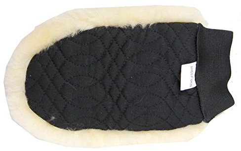 Merauno® Lammwolle Putzhandschuh, aus Qualitäts Merino Lammwolle. Farbe:Natur-Schwarz