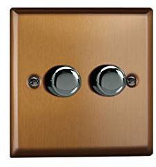 Varilight 2-Gang 2-Way V-Pro Push On/Off Rotary LED Dimmer 2 x 0-120W Brushed Bronze