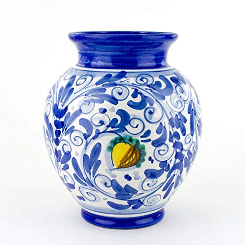 Vaso siciliano blu, portafiori fatto a mano in ceramica di Caltagirone H cm 25