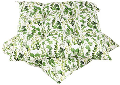 Dibor Leaf Print Cushion Seat Pad Set of 2 Garden Dining Chair Cushions