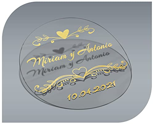 Personalisierbare Aufkleber mit Namen und Datum, transparent, Aufkleber für Einladungen, Hochzeit, Taufe, Verlobung, Kommunion, Geburtstag, Party, Vintage, Stempel (Modell 6)