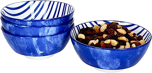 Ritzenhoff & Breker 4er Geschirrset Schale Seaside Streifen aus Porzellan mit 14 cm Ø und 6 cm Höhe I Bunte Schüsseln für Müsli diverse Snacks und Antipasti I Spülmaschinenfest