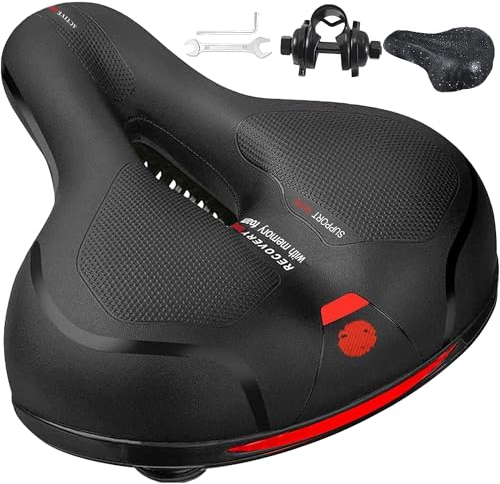 NREDXOON Fahrradsattel Ergonomisch Anti-Druck Sattel: Memory Foam mit Luftkanälen - rutschfeste & wasserdichte Oberfläche - Speziell für Pendler mit Sitzbeschwerden - Lange Strecken & Alltag(Rot)