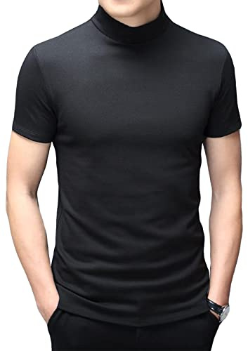 Mens T-Shirt Short Sleeve Polo Neck Basic Mock Turtleneck Slim Fit Solid Tops