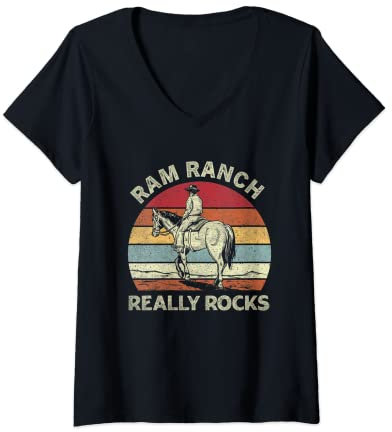 Damen Ram Ranch Really Rock Vintage Western Rodeo Cowboy Pferd T-Shirt mit V-Ausschnitt