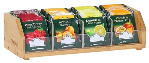 TIOPGHAD Small Bamboo Tea Bag Organizer Storage Holder for Tea Bags Wood Tea Box Containers Tea Rack Teabag Station Stand for Cabinet Countertop Office