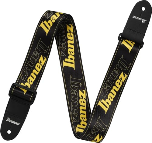 IBANEZ Correa de diseño negro, logotipo amarillo de Ibanez