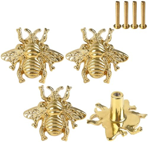 4 Stück Biene Schrankknöpfe, Gold Messing Knöpfe für Möbel Schublade