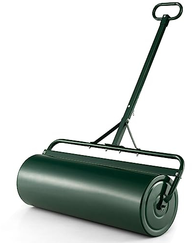GOPLUS Rasenwalze 63L, 90cm Gartenwalze mit Schmutzabweiser, Handwalze befüllbar mit Wasser & Sand, Graswalze Rasenroller Ackerwalze für Garten & Park (Grün)