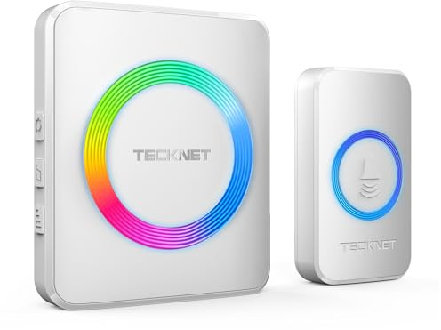 TECKNET Wireless Doorbell, Door Bell 0-120dB, 1300 ft Wireless Range, IP65 Waterproof Classroom Doorbells, 60 Chimes & 5 Volume Levels, RGB Light for Home Kid Room Office Hearing Impaired