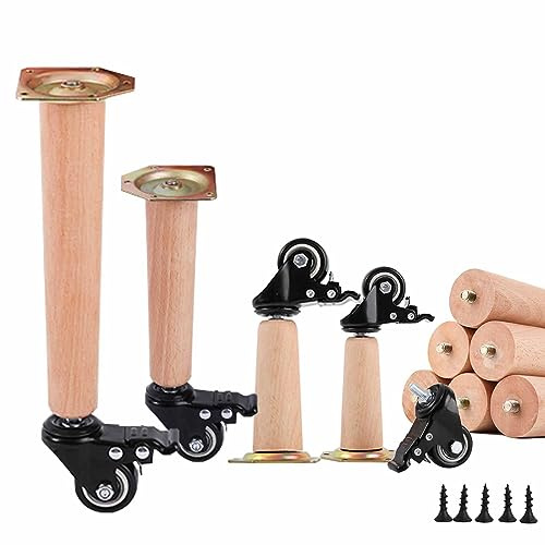 4 Piezas Patas Muebles Pies Mesa Maciza Madera Natural Patas Armario Cónicas con Ruedas para Mesas Café Sillas Armarios TV Tocador Mueble TV y Otros (15cm(5.9in))