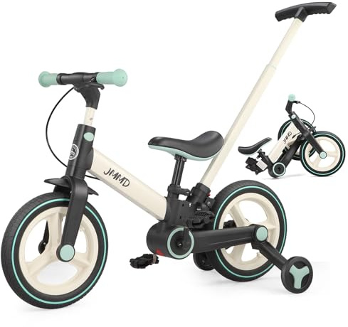 JMMD 6 in 1 Toddler Bike with Push Handle for Kids 18-60 Months, 12 Foldable Balance Bike with Training Wheels, Pedals, Brakes, Kickstand, Push Tricycle Toddler Gift & Toys for Boy & Girl