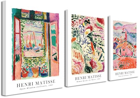 Wieco Art Canvas Wall Art 3 Piece Henri Mattise Art Abstract Colorful Matisse Posters Canvas Prints for Wall and Home Office Decorations