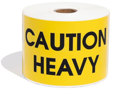 Aegis Adhesives - 3 X 5 Caution Heavy Stickers (1 Roll, 500/Roll) Shipping and Moving Boxes Warning Labels with Permanent Adhesive