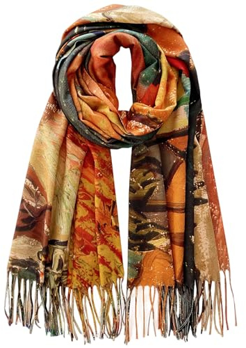 VENVSBEE Bufanda reversible suave con tacto de cachemira, chal grande, impresión artística de doble cara, cálida pashmina Klimt Van Gogh regalos, Artículo 22, Large