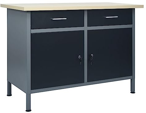 vidaXL Workbench Office Furniture Garage Tool Storage Organisation Home Indoor Work Tool Bench Table Workstation Hardware Accessory Black Steel