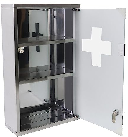 JOIEYOU Medizinschrank, Apothekerschrank aus Edelstahl, Medikamentenschrank mit 3 Fächer, Arzneischrank hängend Medikamenten Aufbewahrung - 30x12x50 cm