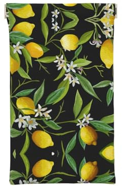 SCAUA Étui à lunettes souple en cuir pour femme, étui à lunettes de soleil élégant et portable avec couvercle à presser, Citron et fleur, taille unique