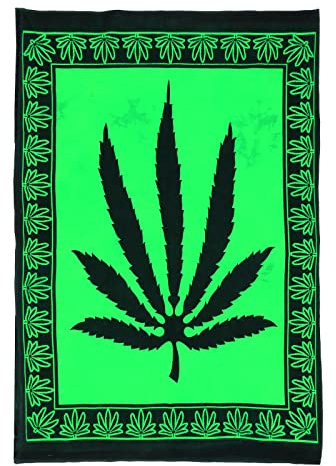 AVA Collections Wandteppich, mehrfarbig, psychedelische Wandteppiche, indische Baumwolle, Poster, Picknickdecke, Wanddekoration, Decke, Wandkunst, Hippie, Schlafzimmer-Dekor (Grün, Marihuana-Blatt)