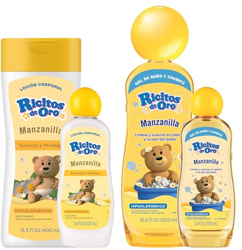Pack Ricitos de Oro Manzanilla Gel-champú 2en1 500 ml + Loción corporal 400 ml + REGALO 2 minitallas viaje 100 ml