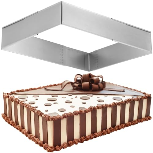 Varku Verstellbarer Backrahmen, Rechteckige Edelstahl-Backform für Kuchen und Dekorieren mit verschiebbarem Rahmen, Verstellbare Größe Backrahmen Gerät